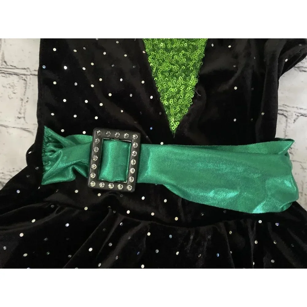 Curtain Call Girl Shiny Sequin Performance Costume Leotard Dress Black‎ Size CME